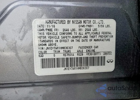 2017 Infiniti Q50 Premium from USA, damaged, VIN JN1EV7AR1HM836307